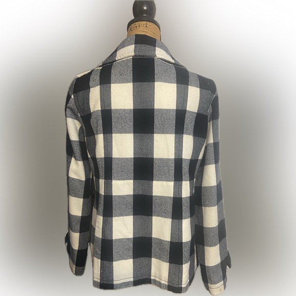 GAP Black and White Pea Coat Classic Buffalo Plaid - Picture 3 of 9